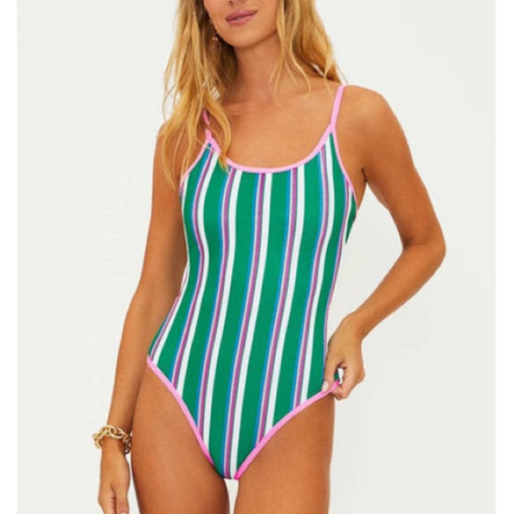 Beach Riot Striped Green and Pink Women's Swimsuit